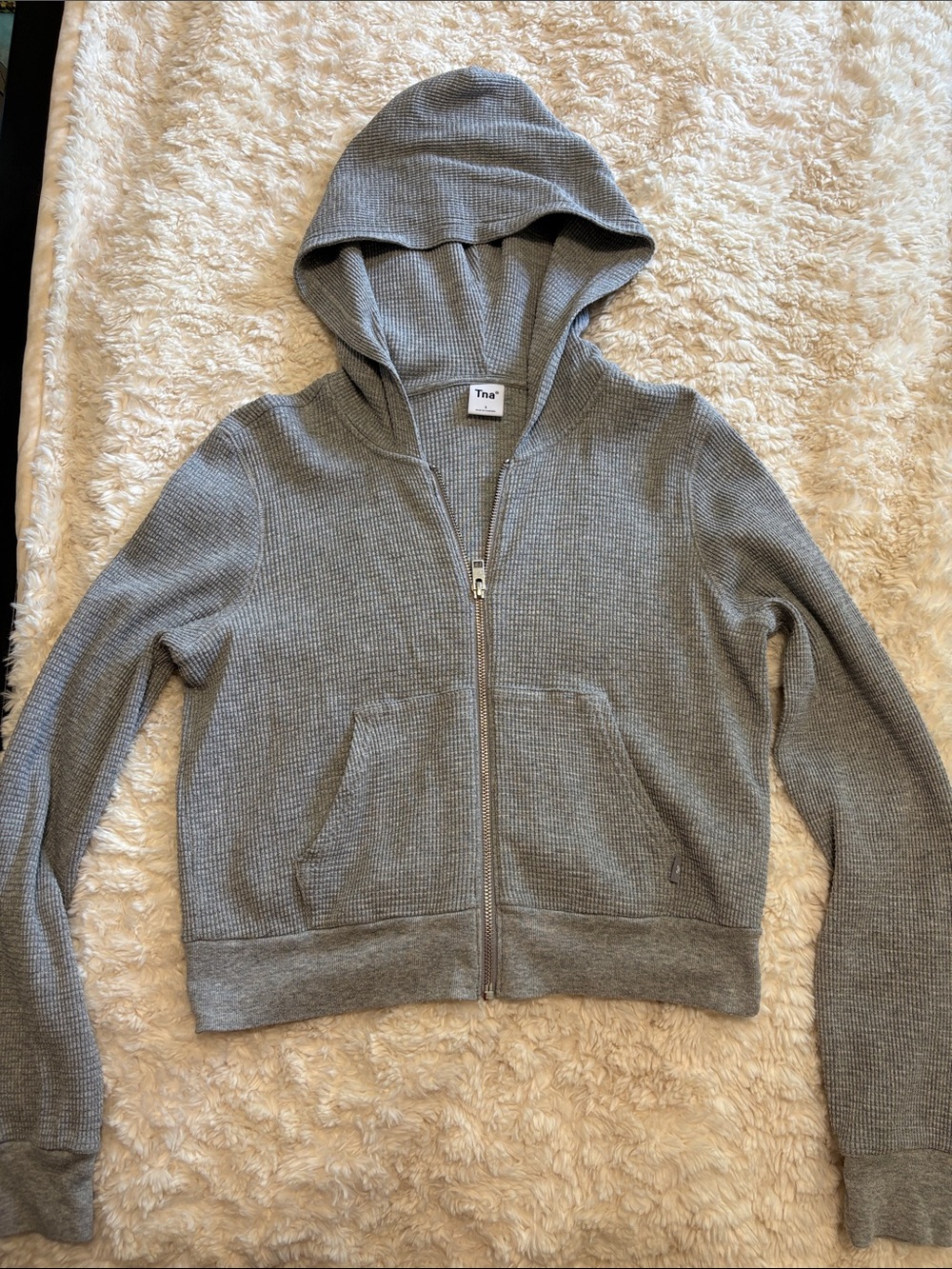 TNA Light Gray Waffle Zip Hoodie